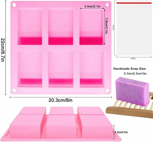 Miniatura 7 de Bangp Paquete de 4 moldes de silicona para jabón, molde de jabón rectangular, 6 cavidades de silicona para hacer jabón artesanal, chocolate, moldes