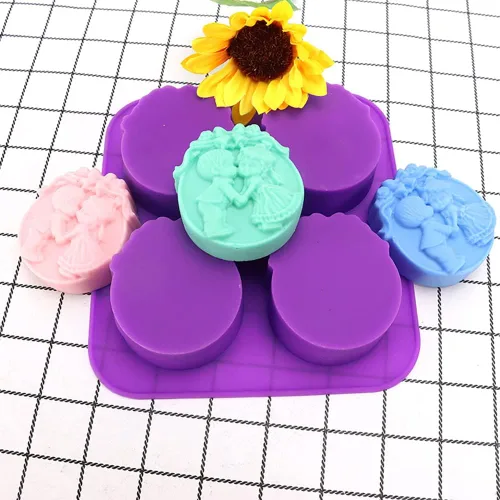 Miniatura 3 de Moldes de silicona para parejas, niños y niñas, 4 cavidades, campanas de Navidad, pastel de ángel, bandeja de mousse, pudín, fondant, chocolate