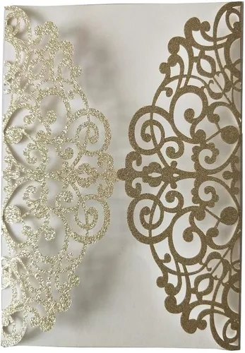 Miniatura 2 de Wishforyou - 100 tarjetas de invitaciones de corte láser con purpurina dorada para boda, compromiso, despedida de soltera, cumpleaños, festival