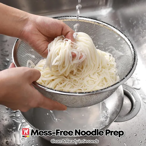 Miniatura 5 de WAGENSTEIGER Juego de tazón de acero inoxidable y colador de 3 patas, canasta de cocina multiusos con colador de malla fina, cuenco para mezclar