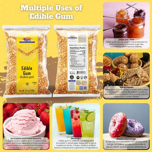 Miniatura 4 de Rani - Goma de mascar comestible entera (goma arábica) 3.5 onzas (3.53 oz) ~ Todo natural, sin sal Vegano Sin colores Apto para gluten Sin