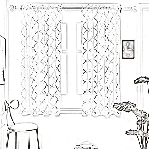 Miniatura 8 de YJ YANJUN Cortinas traslúcidas de 63 pulgadas de largo, cortinas de gasa metálicas doradas y blancas para dormitorio, diseño moderno marroquí