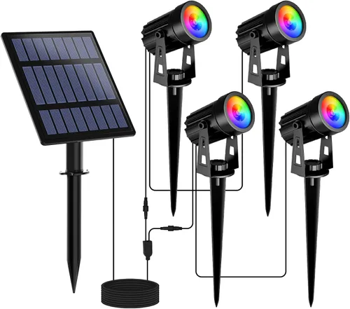 Miniatura 21 de T-SUNUS - Foco solar para jardín al aire libre, 4 en 1, luces solares IP65, impermeable, cable de 9.8 pies, panel solar separado de 5 W, Amarillo