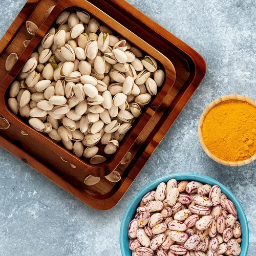 Miniatura 4 de FANATU Tazón de aperitivos de madera con almacenamiento de cáscara, cuenco de nueces con soporte doble para semillas de girasol, cacahuetes, Marrón
