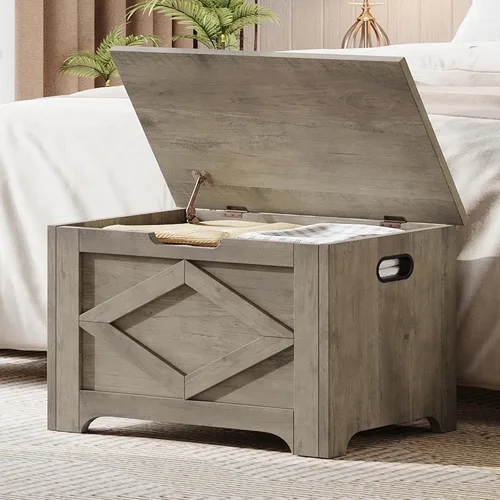 Miniatura 13 de GAOMON Baúl de almacenamiento, banco de almacenamiento de madera, banco de zapatos de estilo moderno con bisagra de seguridad para entrada