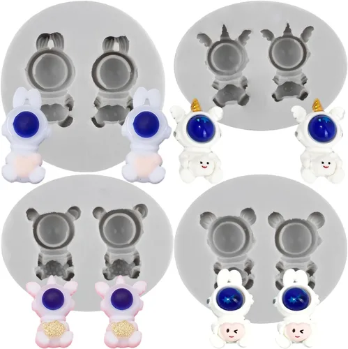 Miniatura 10 de Sijiangmold Molde de silicona para astronauta, diseño de astronauta, planeta, cohete, satélite, fondant, para cupcakes, decoración de pasteles