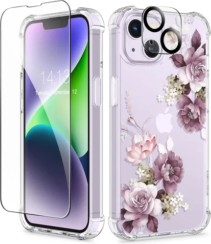 Miniatura 99 de GVIEWIN - Funda floral para iPhone 14 de 6.1 pulgadas, protector de pantalla + protector de lente de cámara, no se amarillenta, a prueba de golpes