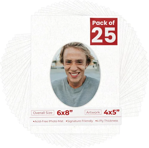 Miniatura 10 de Alfombrilla de 6 x 8 pulgadas, corte biselado para fotos de 4 x 5 pulgadas, diseño ovalado de color gris medio, sin ácidos, mate para proteger tus