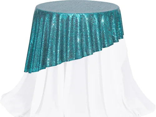 Miniatura 177 de PartyDelight Mantel de lentejuelas redondo de 50 pulgadas, color dorado claro, adorno de mesa para decoración de bodas, fiestas, cumpleaños