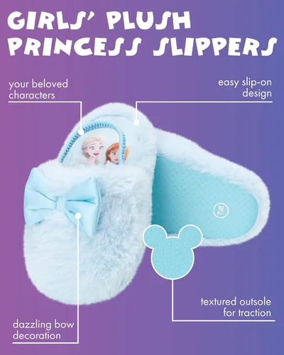 Miniatura 2 de Disney Pantuflas para niñas Disney Princess and Frozen Fuzzy Pantuflas con correas de talón niñoniña pequeña