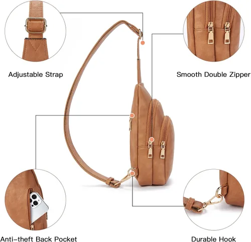 Miniatura 4 de Telena Riñonera pequeña para mujer, de cuero, cangureras, bolsa de pecho para mujer