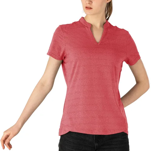 Miniatura 96 de Gopune Polo de golf con cuello en V para mujer, sin cuello, manga corta, ligera, de secado rápido, camisetas de tenis para correr