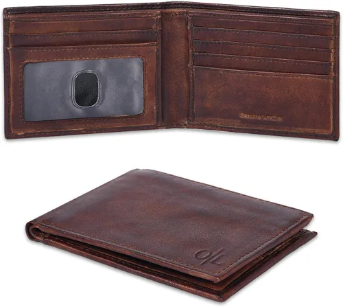 Cartera delgada de cuero para hombre, bloqueo RFID, bolsillo frontal minimalista, delgada y elegante con ventana de identificación, regalo para