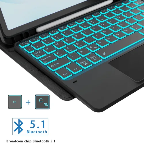 Miniatura 9 de Funda para Galaxy Tab A9+/A11+ de 11 pulgadas con teclado - Funda de tableta inalámbrica desmontable retroiluminada de 7 colores con panel táctil