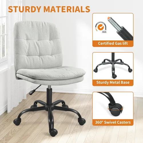 Miniatura 6 de Silla de escritorio para oficina en casa cómoda, silla cruzada sin brazos con ruedas, silla de tocador, sillas de oficina, giratorias, altura Gris