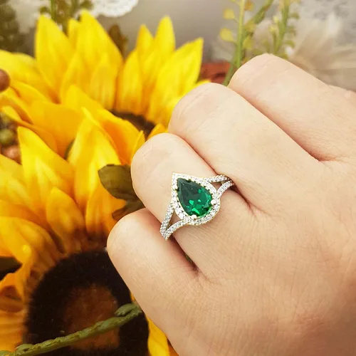 Miniatura 41 de Dazzlingrock Collection Anillo de compromiso con forma de lágrima y diamante blanco natural redondo de 0.45 quilates con halo de diamantes blancos