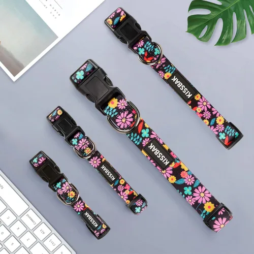 Miniatura 2 de Collar para perros medianos – Diseño especial lindo collar suave ajustable floral elegante collar para perras hembra cachorro (M, margarita rosa)
