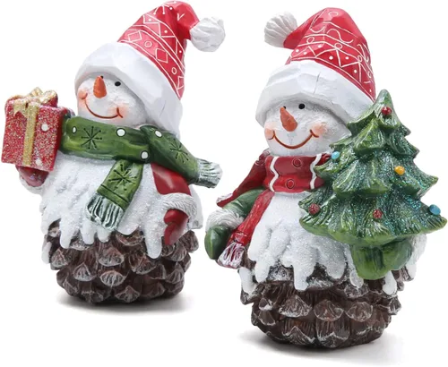 Miniatura 2 de Hodao 2 piezas Figuras de muñeco de nieve de Navidad, conos de pino de Navidad, decoraciones de muñeco de nieve de Navidad, figuras de muñeco