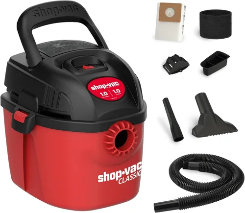 Shop-Vac 2021000 Aspiradora húmeda y seca de 1 galón y 1 HP máximo, microaspiradora compacta portátil con soporte de pared de mango plegable y Rojo