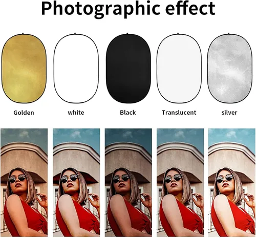Miniatura 2 de Godox Reflector de luz plegable para fotografía de 90x120cm/35"x47", difusor multidisco oval 5 en 1 con bolsa de transporte - Oro, plateado, negro