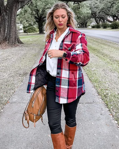 Miniatura 4 de GRAPENT Chaqueta acolchada con botones a cuadros de gran tamaño para mujer