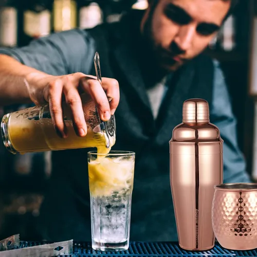 Miniatura 3 de Moscow Mule - Juego de 3 tazas martilladas de Moscú Mule tazas con coctelera de 24 onzas, gran juego de regalo para bar de entretenimiento