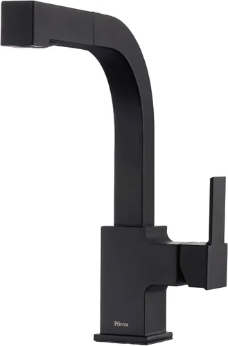 Pfister Arkitek Grifo de cocina con rociador extraíble, manija única, arco alto, acabado negro mate, LG534LPMB
