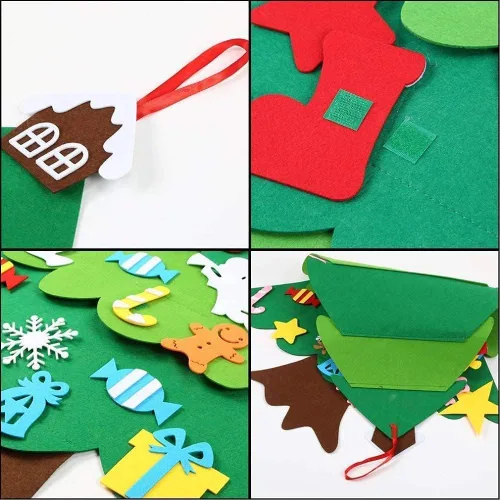 Miniatura 2 de Árbol de Navidad de fieltro Montessori para niños pequeños, árbol de Navidad de 3.2 pies de DIY para pared con 32 adornos y luces LED, árbol
