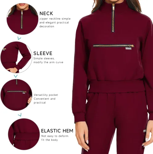 Miniatura 4 de Niaahinn - Juego de ropa quirúrgica con manga larga para mujer, camiseta quirúrgica y pantalones jogger para mujer, uniformes médicos de trabajo