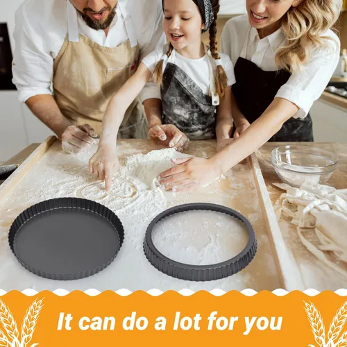 Miniatura 7 de Beasea Sartén para tartas de 10 pulgadas con parte inferior extraíble, sartén antiadherente para quiche con borde estriado, base suelta, bandeja