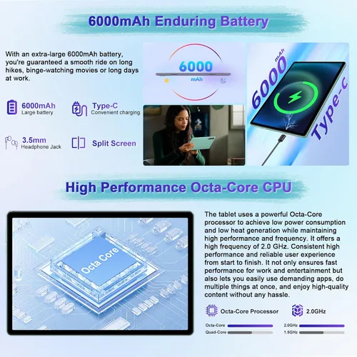 Miniatura 5 de Tableta 2025 con Android 15 de 10 pulgadas con teclado de 30 GB de RAM 64 GB ROM, tableta 2 en 1 Octa-Core con Gemini AI, WiFi 5G, 6000 mAh, Verde