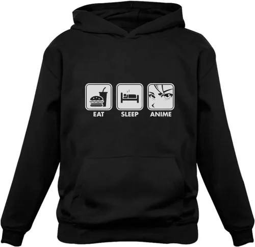 Tstars Eat Sleep Anime Sudadera con Capucha - Sudaderas con Capucha Unisex de Manga Japonesa - Regalo para Fanáticos de Otaku