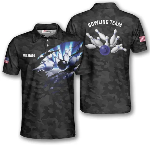 PRIMESTY Camisas de bolos personalizadas para hombres, camisetas de bolos personalizadas con nombre y nombre del equipo, camisas polo de bolos