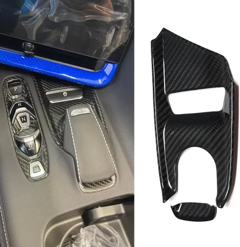 2 piezas Adorno de Base de Palanca de Cambios de Fibra de Carbono Genuina para Corvette C8 Z51 Z06 ZR1 Coupe HTC Stingray 2020 2021 2022 2023 2024