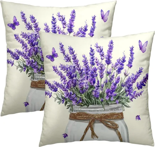 Miniatura 65 de Juego de 2 fundas de cojín decorativas con bandera americana y flores de amapola roja y azul, 16 x 16 pulgadas, fundas cuadradas para sofá, sillón