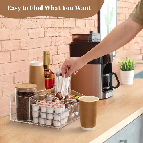 Miniatura 4 de BEYGORM Organizador de estación de café acrílico para mostrador, accesorios transparentes de almacenamiento de aperitivos y té para cápsulas Kcup