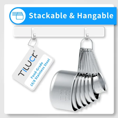 Miniatura 4 de TILUCK Juego de tazas y cucharas medidoras de acero inoxidable, cuchara de café, utensilios de cocina para cocinar y hornear, juego
