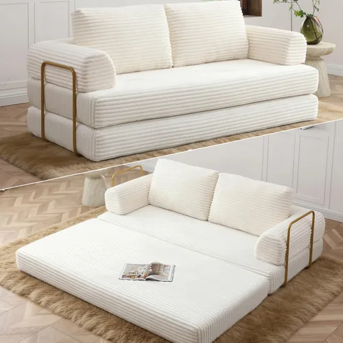 Miniatura 20 de HANXIN Sofá cama convertible de 78 pulgadas, sofá cama plegable con marco de forma fija, sofá biplaza sin hueso futón con cama extraíble, no Beige