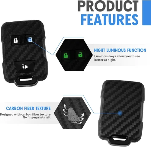 Miniatura 3 de Funda para llavero con patrón de fibra de carbono de silicona Compatible con Chevrolet Colorado Silverado Suburban Tahoe Compatible con GMC Canyon