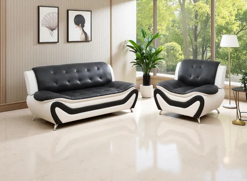 Miniatura 64 de Juego de sofá de cuero (3 piezas, cuero negro B), muebles de sala de estar para apartamento, material de estilo minimalista, fácil montaje B-cuero