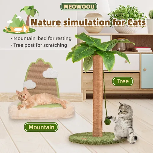 Miniatura 6 de Meowoou Rascador para gatos con bola colgante, poste de 23.6 pulgadas de alto, lindos juguetes para gatos de interior con cuerda de sisal, torre