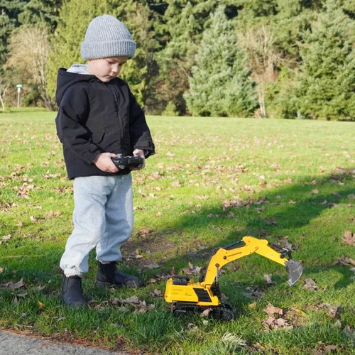 Miniatura 8 de Juguete de excavadora RC de metal 1:18 para niños Vehículo de construcción de control remoto de 11 canales con rociador de agua, luces y sonidos