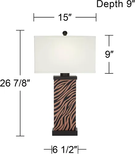 Miniatura 4 de 360 Lighting Juego de 2 lámparas de mesa modernas con puerto de carga USB de 27 pulgadas de alto, madera sintética de cebra, pantalla rectangular