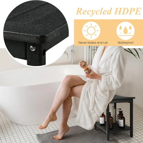 Miniatura 2 de Apolimi Banco de ducha HDPE, taburete de ducha con estante de almacenamiento, taburete de spa de 2 niveles para ducha interior, asiento de ducha