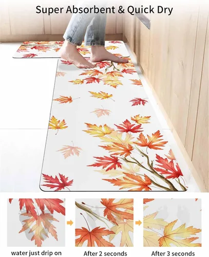 Miniatura 4 de Tapete de baño con hojas de otoño, antideslizante, de secado rápido y absorbente, de tierra de diatomeas, para fregadero de cocina, lavable