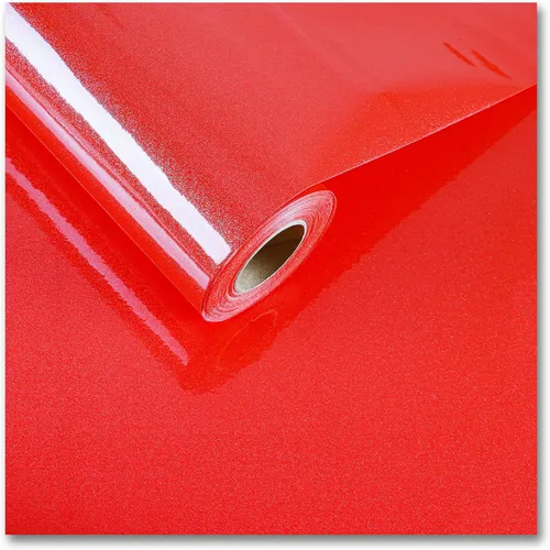 CRE8TIVE Papel tapiz rojo con purpurina para pegar y despegar de 24 x 118 pulgadas, papel de contacto rojo de tamaño grande, autoadhesivo,