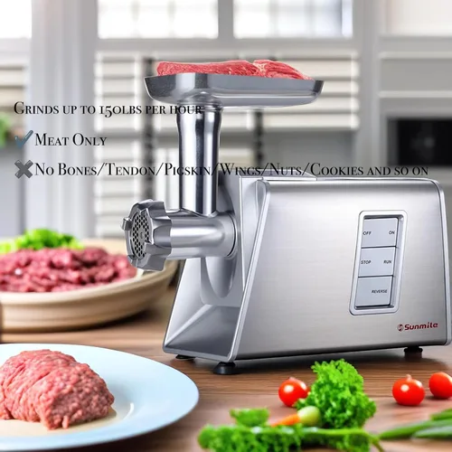 Miniatura 5 de Sunmile SM-G73 - Picadora eléctrica de carne y embutidora de salchichas, 1000 W máx. con cuchilla de corte de acero inoxidable y 3 placas de corte