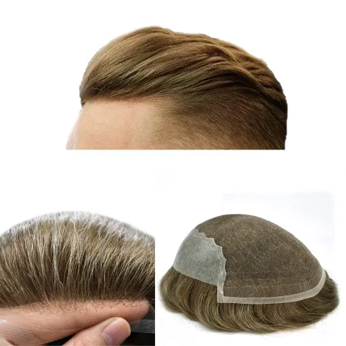 Miniatura 88 de Mens Toupee Swiss Lace Mens Hair Piece Sistema de reemplazo de cabello para hombres Toupee para hombres Cabello humano nudo blanqueado protesis