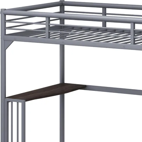 Miniatura 6 de Cama alta de tamaño individual, cama alta con escritorio y estantes de almacenamiento, cama alta de metal tamaño individual con escritorio,