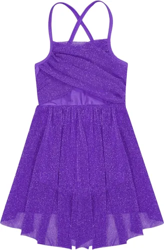 Miniatura 4 de TiaoBug Vestido de ballet de gasa con espaguetis para niñas, con cintura imperio, leotardo de gimnasia superpuesto, disfraz de bailarina lírica